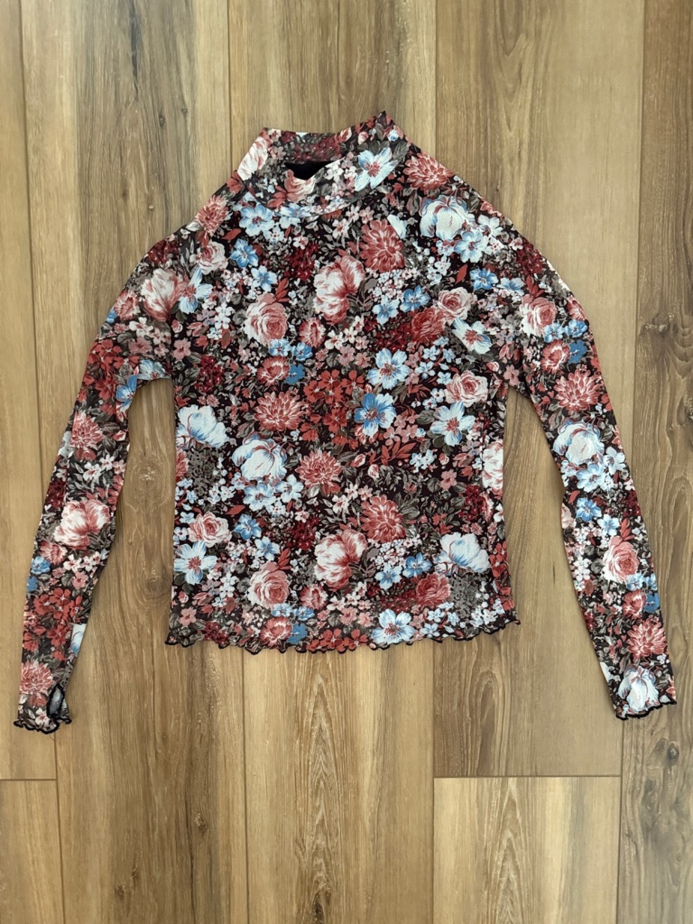 Floral Mock Neck Long Sleeve Top - Red Multi